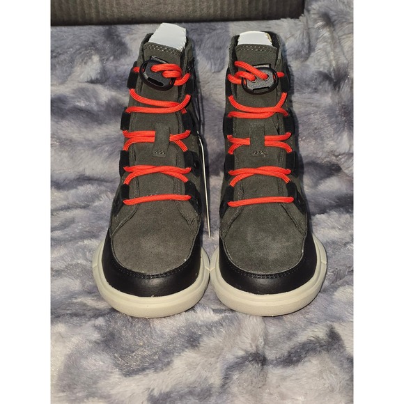 NWB Kids Sorel Explorer Lace Waterproof Insulated Boots Gray Red Size 10 - Picture 2 of 8